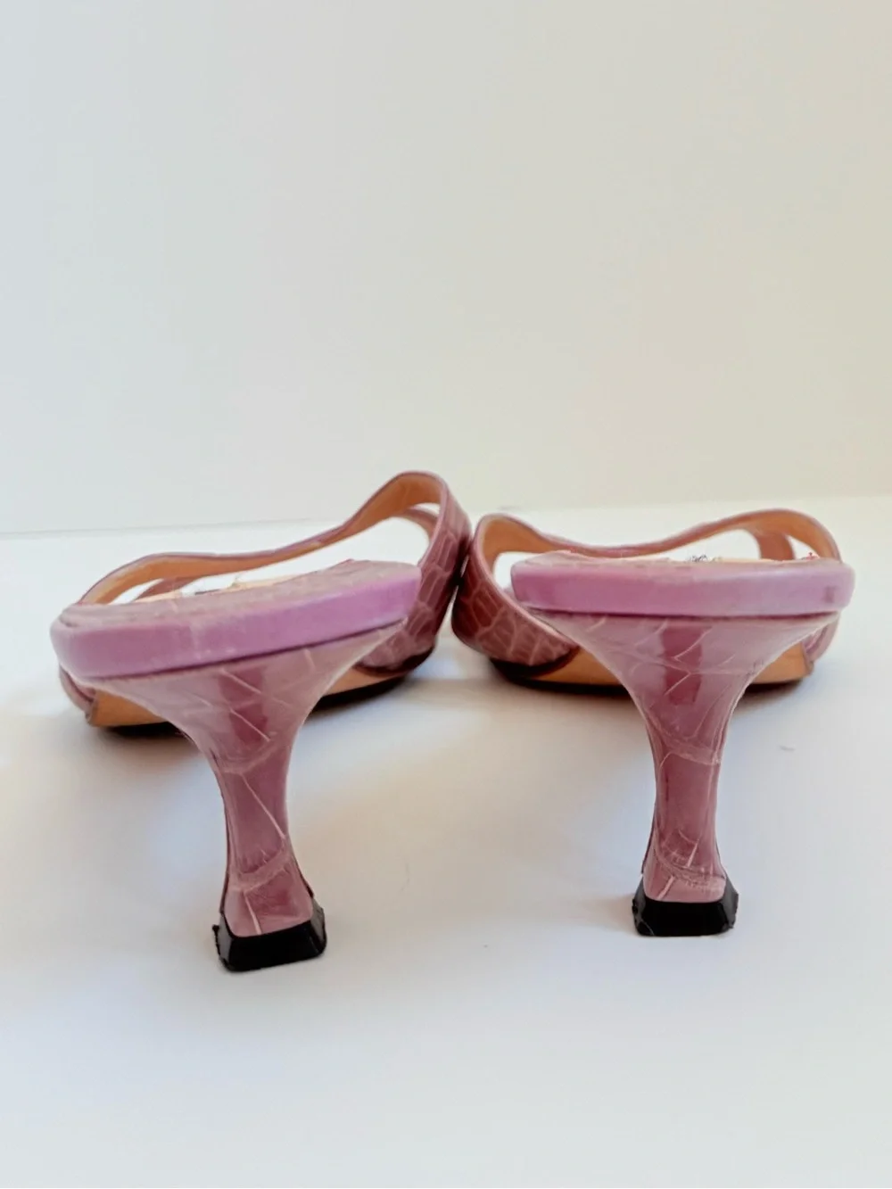 Manolo Blahnik Callamu Lilac Pink Crocodile Leather Crisscross Mules Heel 39.5 - Picture 5 of 8